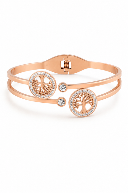 Roséguldpläterat armband i rostfritt stål med motiv av livets träd