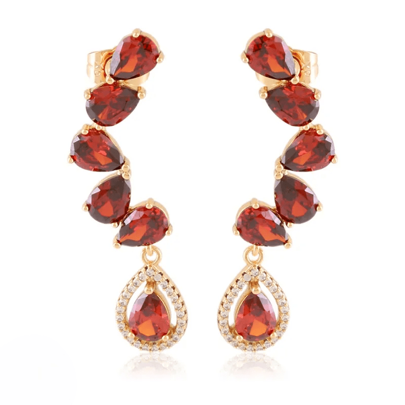 Ruby Glam - Gold-plated holiday stud earrings with red crystals - 18k - gold-plated - jewelry