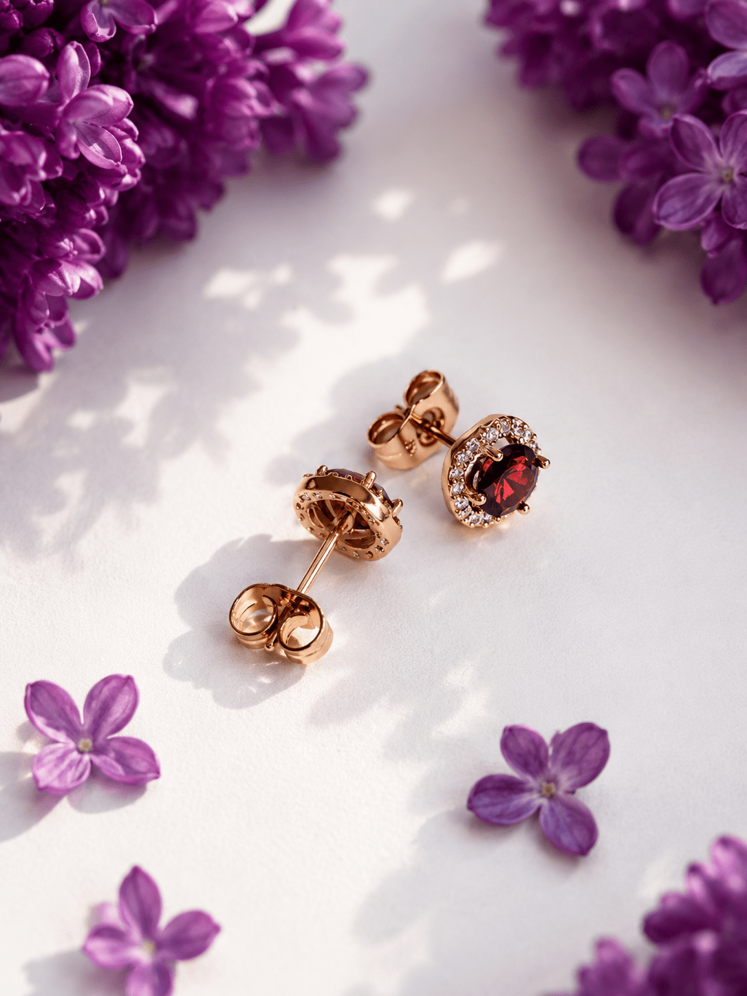 Ruth - 18k gold-plated stud earrings with red zirconia gold-plated jewelry for women