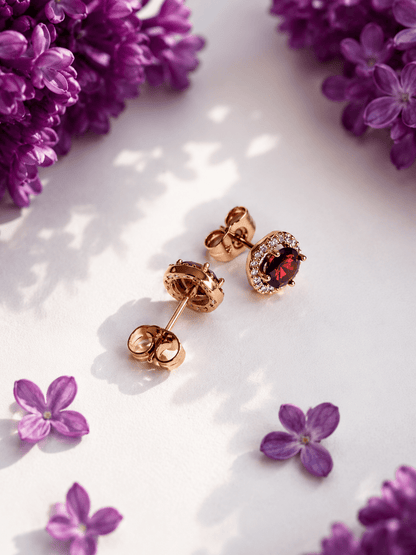 Ruth - 18k gold-plated stud earrings with red zirconia gold-plated jewelry for women
