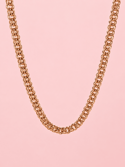 Gold-tone Bismarck unisex chain necklace 50 cm, 5 mm – weave close-up