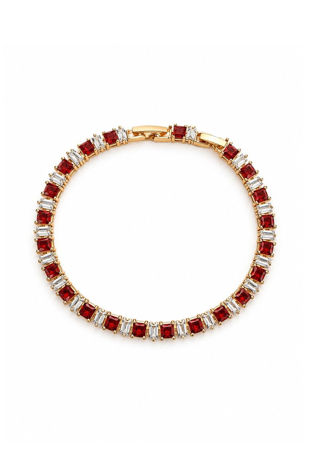 Vera - 18k Gold Plated Tennis Bracelet With Red Cubic Zirconia Gold Plated Jewelry For Women