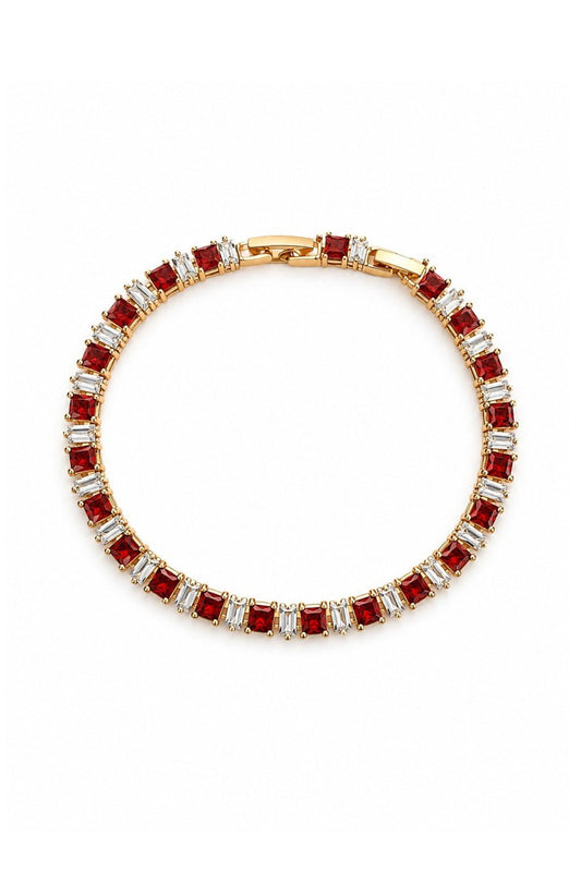 Vera - 18k Gold Plated Tennis Bracelet With Red Cubic Zirconia Gold Plated Jewelry For Women