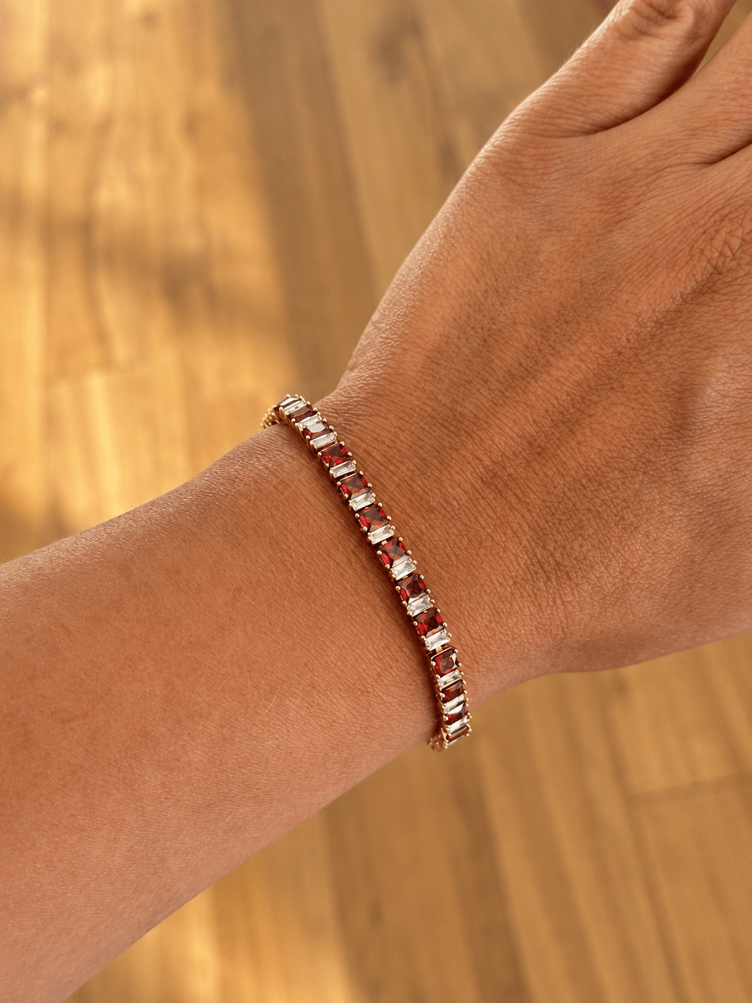 Vera - 18k Gold Plated Tennis Bracelet With Red Cubic Zirconia Gold Plated Jewelry For Women
